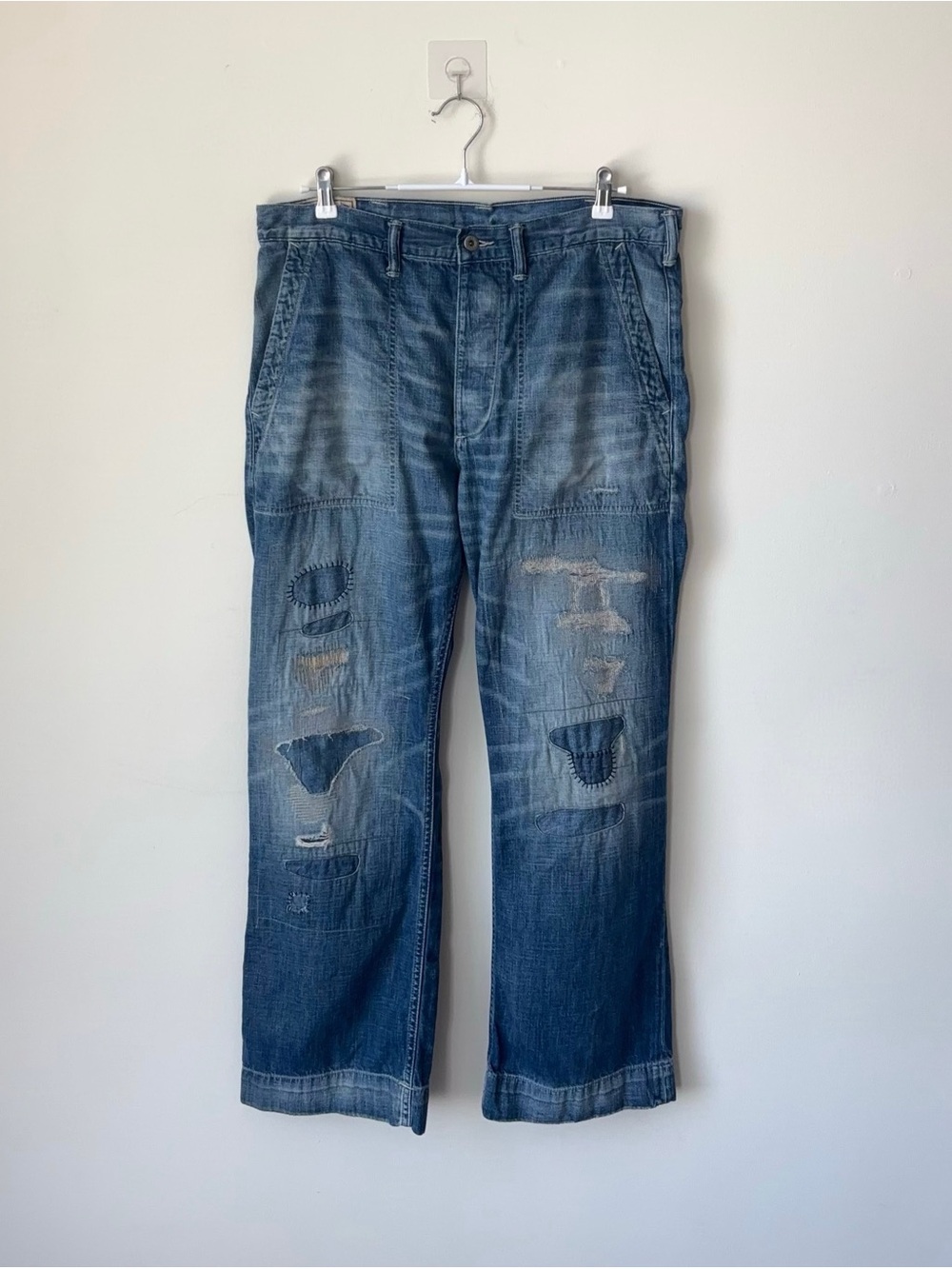 Polo Ralph Lauren Distressed Patchwork Jeans Size 35 x 32 Classic Fit Repaired
